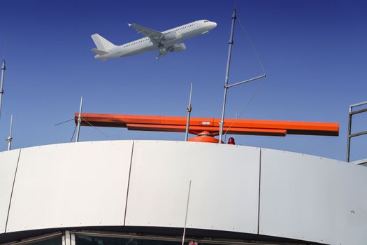 Radar at the airport, air traffic control and blue sky