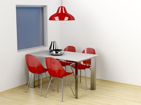 3D illustration of dining room with modern furniture 