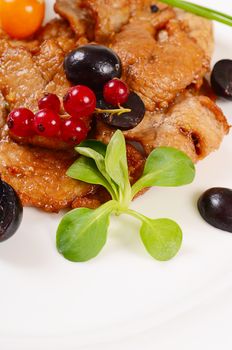 Turkey fillet stewed in sauce with grapes