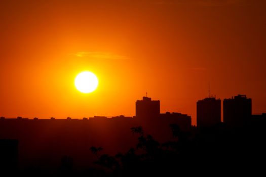 City during warm sunset