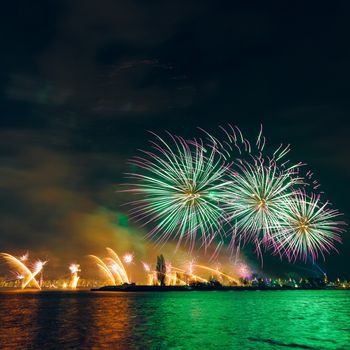 Colored New Year fireworks in centre of Riga