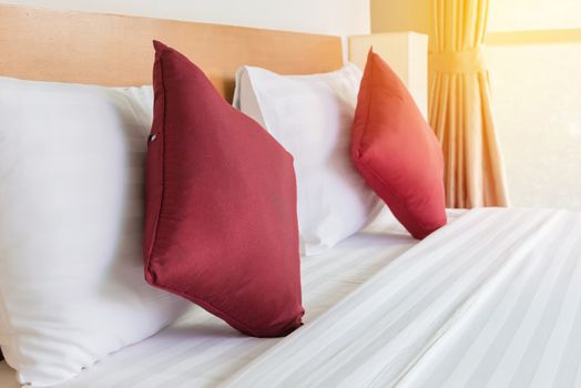 Bedroom with bed and pillow for relaxation.