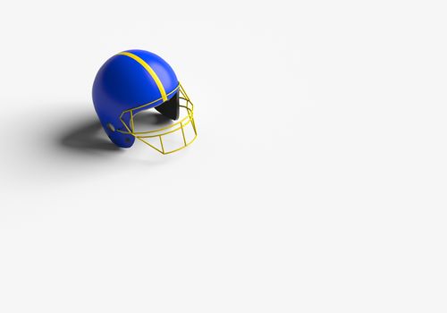 3D RENDERING OF FOOTBALL HELMET ON WHITE PLAIN BACKGROUND