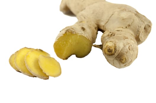 Ginger root with cut pieces