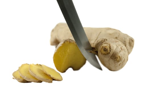 Ginger root with knife