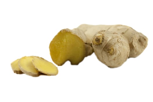 Ginger root with cut pieces