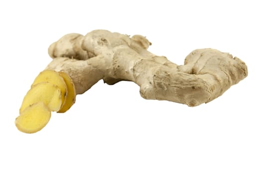 Ginger root with cut pieces