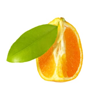 Quarter of an orange with leaf