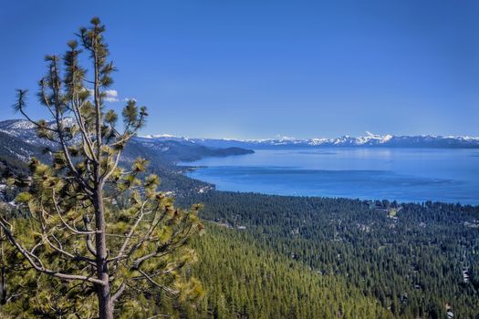 This scene is taken above Incline Village, Nevada looking to the South toward South Lake Tahoe, California on a winder day.