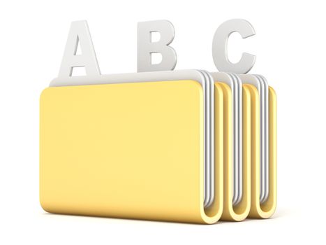 Three computer folders with ABC files 3D render illustration isolated on white background