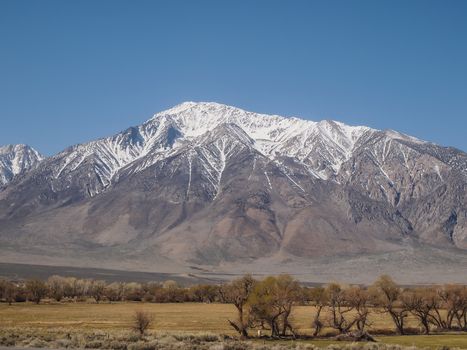 Snow capped mountains, blue sky, Desert landscape in California , USA