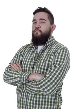 Portrait of a bearded young man in a plaid shirt