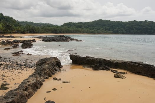 Praia Coco on an overcast day, Principe Island, Sao Tome and Principe, Africa