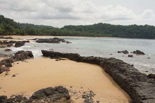 Praia Coco on an overcast day, Principe Island, Sao Tome and Principe, Africa