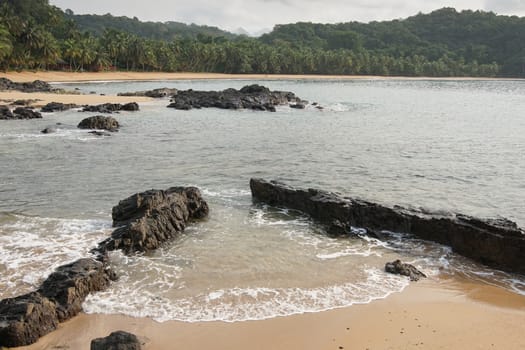 Praia Coco on an overcast day, Principe Island, Sao Tome and Principe, Africa