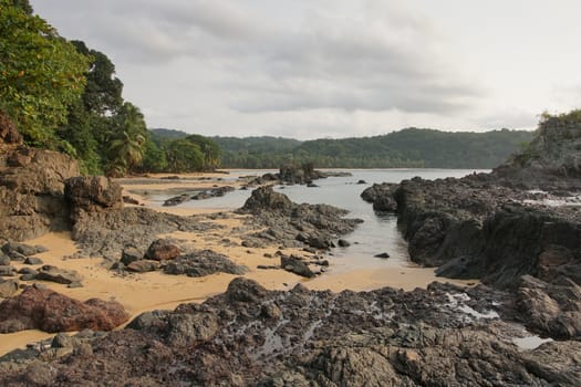 Praia Coco on an overcast day, Principe Island, Sao Tome and Principe, Africa