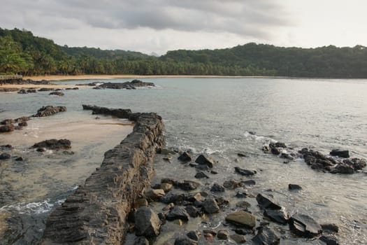 Praia Coco on an overcast day, Principe Island, Sao Tome and Principe, Africa