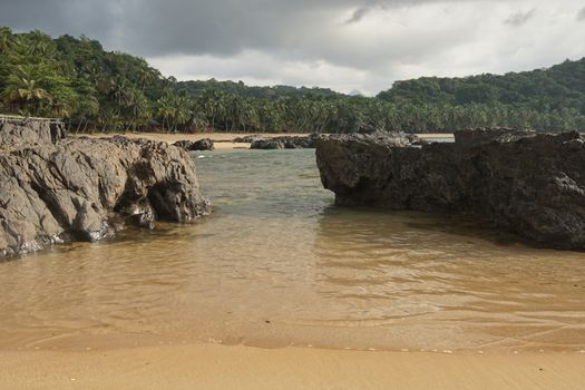 Praia Coco on an overcast day, Principe Island, Sao Tome and Principe, Africa