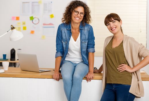 Two happy businesswoman working together in an office