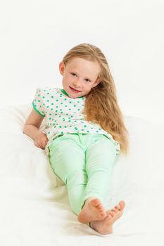 the beautiful little girl on the isolated background