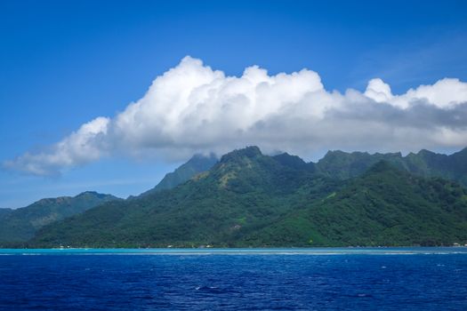 Moorea island and Pacific ocean lagoon landscape. French Polynesia