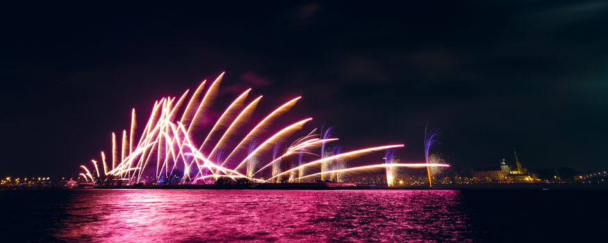 Colored New Year fireworks in centre of Riga