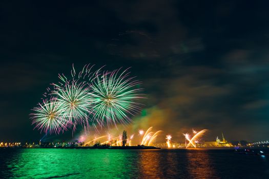 Colored New Year fireworks in centre of Riga