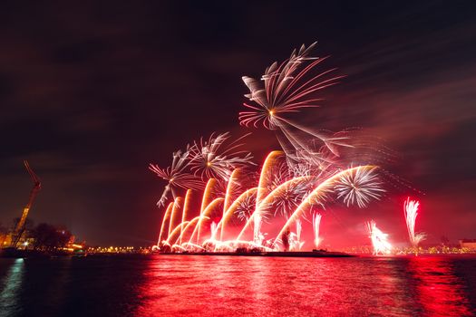 Colored New Year fireworks in centre of Riga