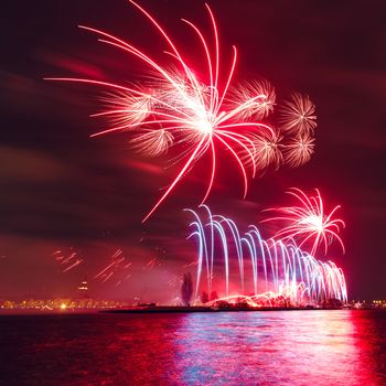 Colored New Year fireworks in centre of Riga