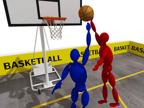 slam dunking basketball, 3d