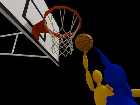 slam dunking basketball, 3d