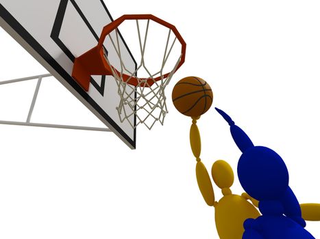 slam dunking basketball, 3d