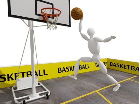 slam dunking basketball, 3d