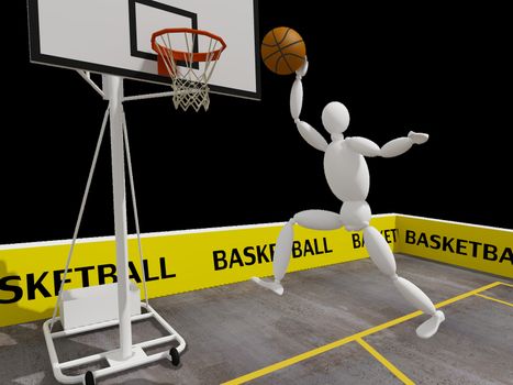 slam dunking basketball, 3d