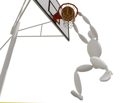 slam dunking basketball, 3d