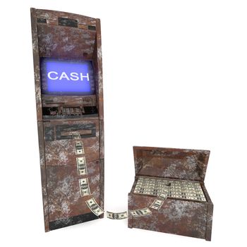 old atm cash machine with old Casket