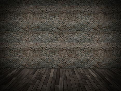 brick wall on wood floor