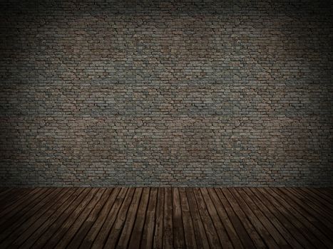 brick wall on wood floor