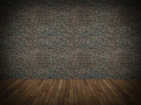 brick wall on wood floor