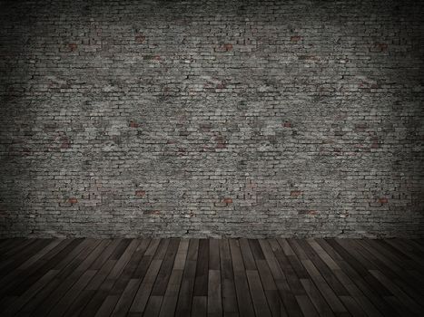 brick wall on wood floor