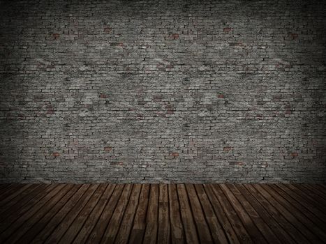 brick wall on wood floor