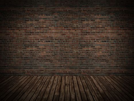 brick wall on wood floor