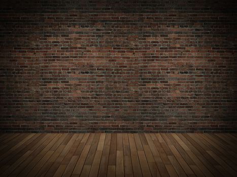 brick wall on wood floor