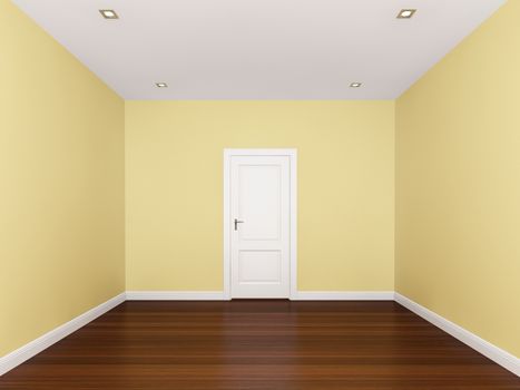 yellow wall , empty room,3d  interior
