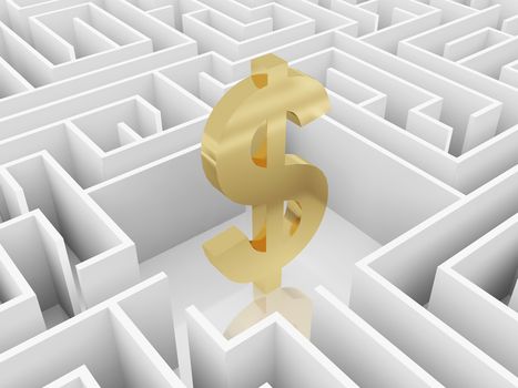 gold dollar sign in the middle of a mysterious maze