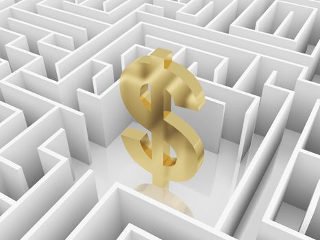 gold dollar sign in the middle of a mysterious maze