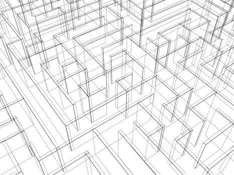 endless maze 3d illustration,wire frame
