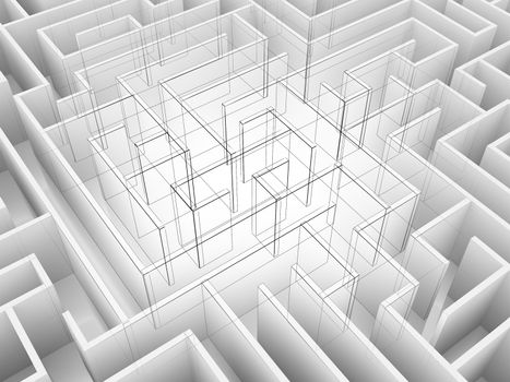 endless maze 3d illustration,wire frame