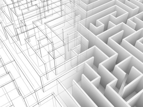 endless maze 3d illustration,wire frame