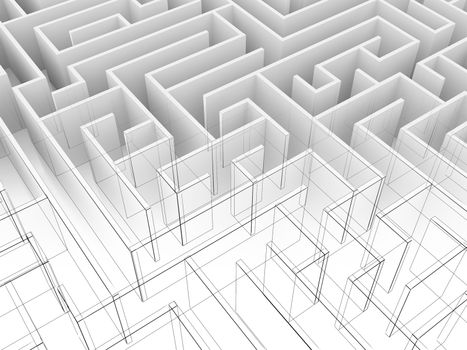 endless maze 3d illustration,wire frame
